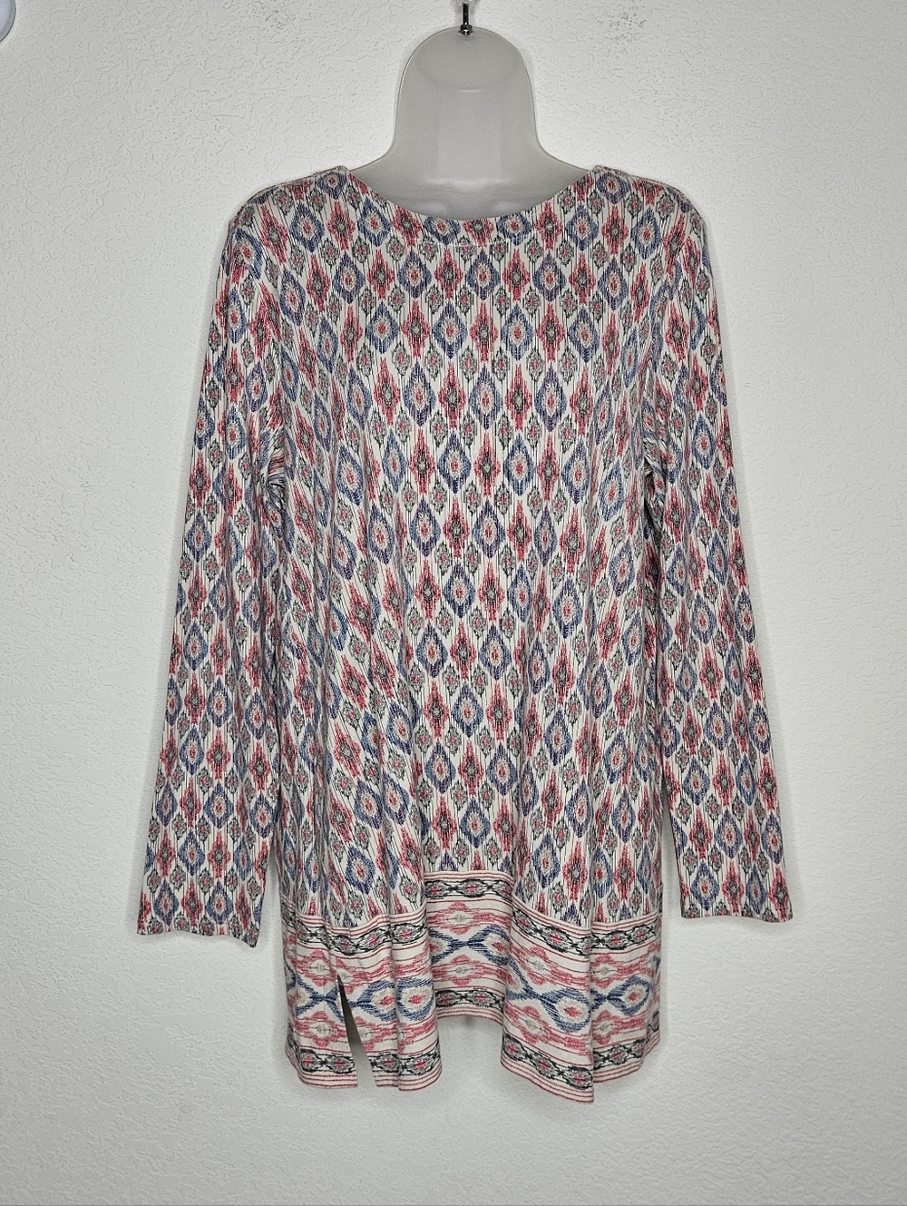 J.Jill Wearever Ikat Print Tunic Top Medium Supima Cotton Modal Stretch Boho